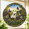 Summerween Ghost Cat Suncatcher, Halloween Tortoiseshell Stained Glass Window Hanging, Butterfly Pumpkin Decor, Spooky Summer Gift - Style 8