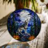 Suncatcher Stained Glass Wolf Forest With Pumpkins Halloween Gift For Animal Lovers - Style 8