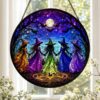 Witch Dancing Stained Glass Suncatcher Halloween Window Decor - Style 10