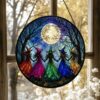 Witch Dancing Stained Glass Suncatcher Halloween Window Decor - Style 3