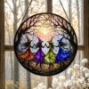 Witch Dancing Stained Glass Suncatcher Halloween Window Decor - Style 9