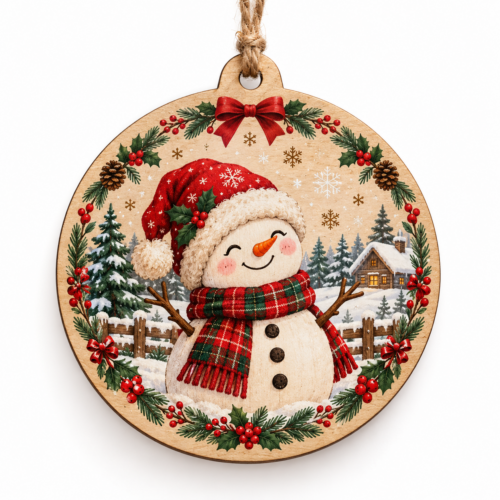 Snowman Christmas Ornament, Rustic Wooden Holiday Decoration, Cute Winter Snowman Tree Hanging, Farmhouse Xmas Gift