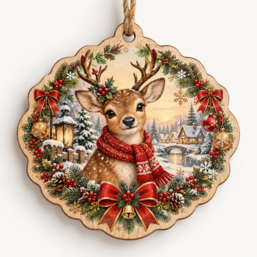 Reindeer Christmas Ornament, Cute Deer Wooden Tree Decoration, Rustic Woodland Holiday Keepsake, Farmhouse Winter Gift