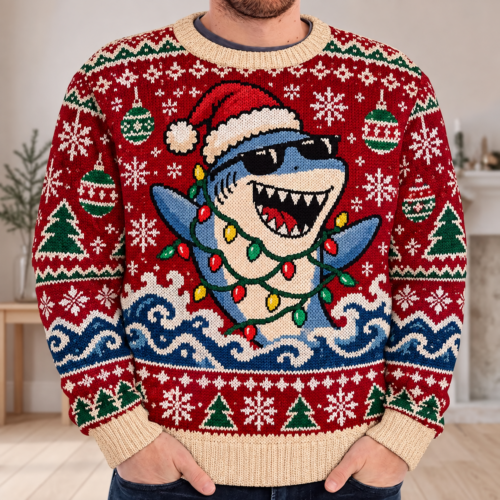 Christmas Shark Sweater, Funny Ugly Holiday Pullover, Santa Shark Xmas Party Outfit, Festive Gift for Ocean Lovers
