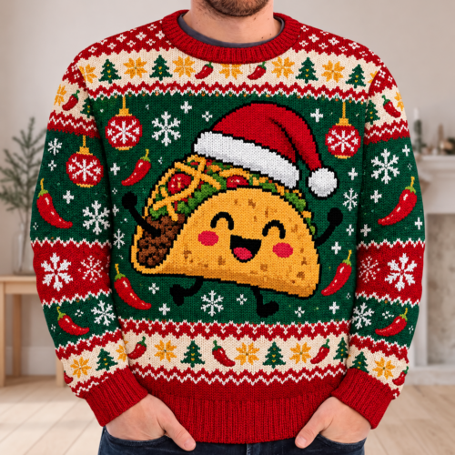 Christmas Taco Sweater, Funny Ugly Holiday Pullover, Santa Taco Xmas Party Outfit, Festive Unisex Gift for Taco Lovers